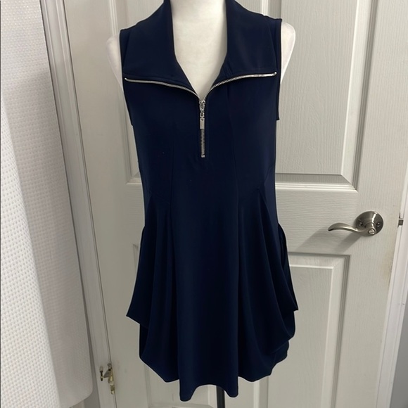 Joseph Ribkoff Navy Blue Sleeveless Tunic / Mini Dress with Zipper & Pockets - Picture 1 of 12